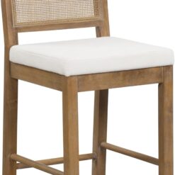 Nathan James Bailey Boucle Upholstered Rattan Bar Stool, Counter Height Stool with Natural Rattan Woven Back For Kitchen Island, Light Brown