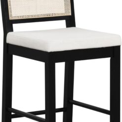Nathan James Bailey Boucle Upholstered Rattan Bar Stool, Counter Height Stool with Natural Rattan Woven Back For Kitchen Island, White/Black Oak