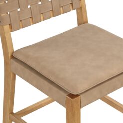Nathan James Cohen Mid-Century Modern Leather Bar Stool, Counter Height Chair in Solid Wood Frame with Footrest and Woven Leather Back for Kitchen, Natural Brown, 1 count, Barstool - 24