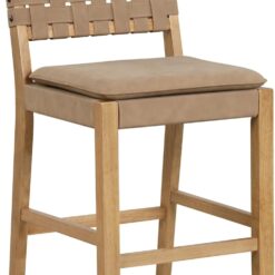 Nathan James Cohen Mid-Century Modern Leather Bar Stool, Counter Height Chair in Solid Wood Frame with Footrest and Woven Leather Back for Kitchen, Natural Brown, 1 count, Barstool - 24