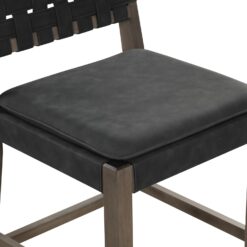 Nathan James Cohen Mid-Century Modern Leather Bar Stool, Counter Height Chair in Solid Wood Frame with Footrest and Woven Leather Back for Kitchen, Black