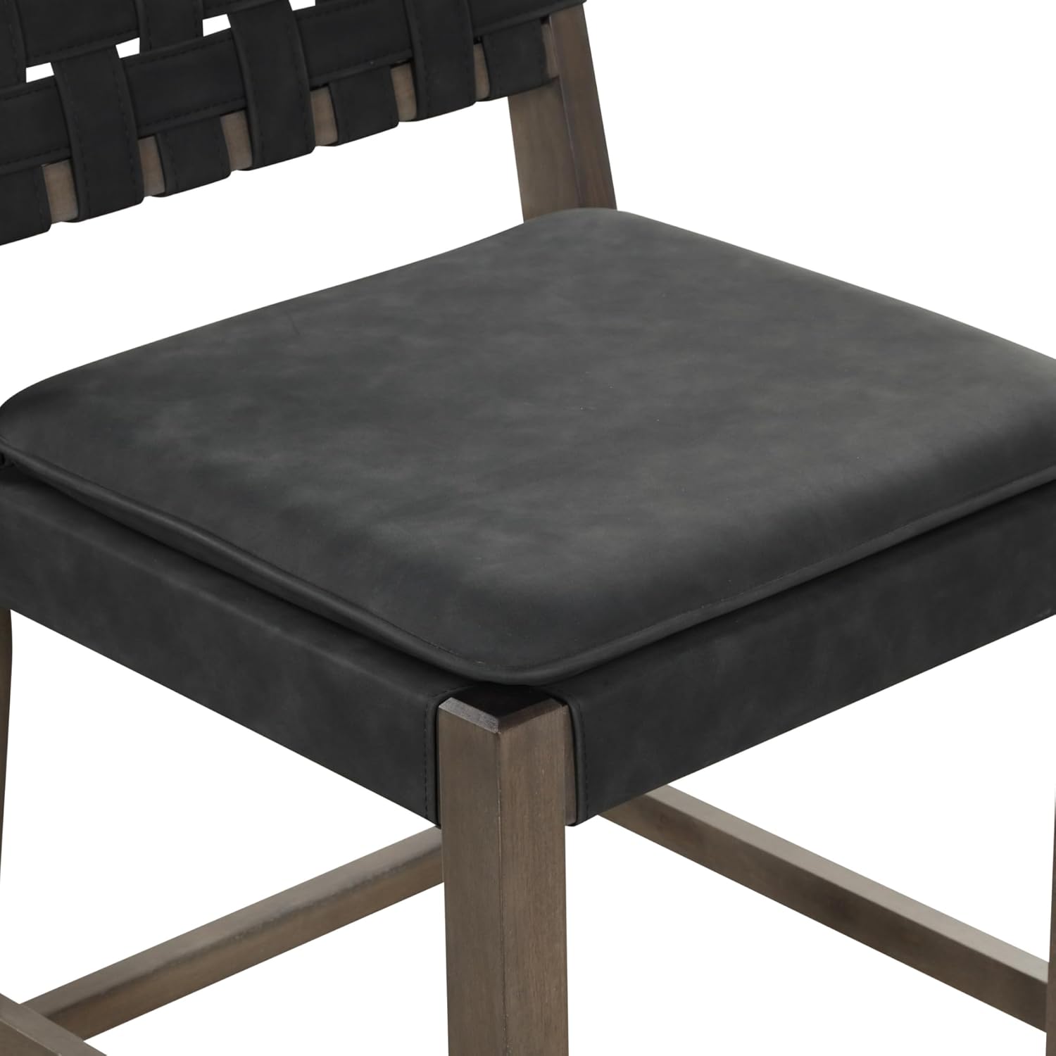 Nathan James Cohen Mid-Century Modern Leather Bar Stool, Counter Height Chair in Solid Wood Frame with Footrest and Woven Leather Back for Kitchen, Black