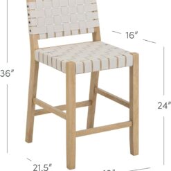 Nathan James Cohen Mid Century Modern Bar Stool, Upholstered Faux Leather Counter Stool with Back and Solid Wood Legs, Off White