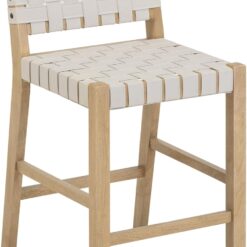 Nathan James Cohen Mid Century Modern Bar Stool, Upholstered Faux Leather Counter Stool with Back and Solid Wood Legs, Off White