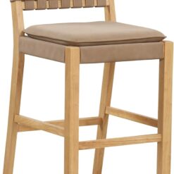 Nathan James Cohen Mid-Century Modern 29 in. Wood Bar Stool, Upholstered Faux Leather Bar Height Stool with Solid Wood Frame, Natural Brown