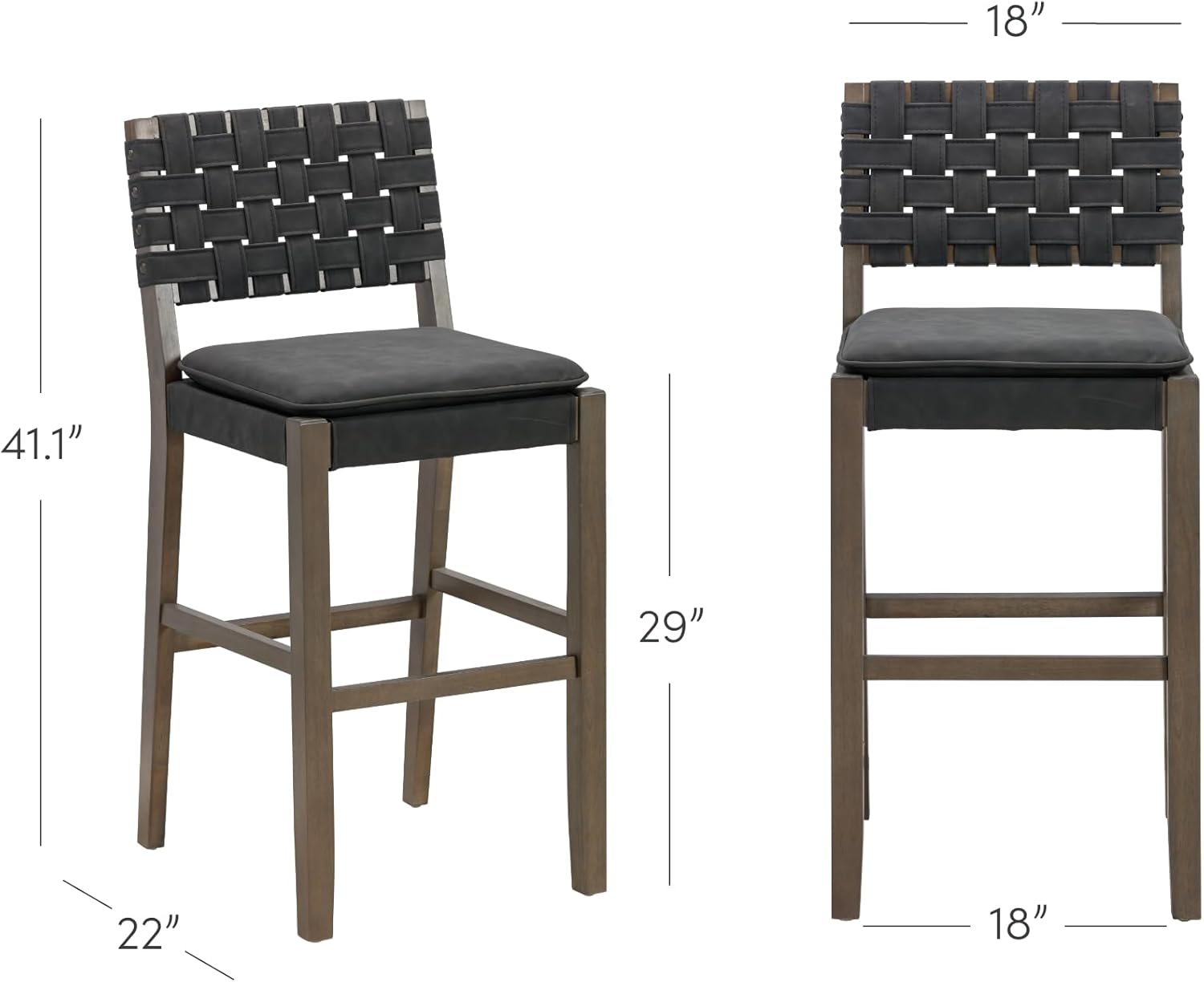 Nathan James Cohen Mid-Century Modern 29 in. Wood Bar Stool, Upholstered Faux Leather Bar Height Stool with Solid Wood Frame, Black
