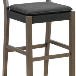 Nathan James Cohen Mid-Century Modern 29 in. Wood Bar Stool, Upholstered Faux Leather Bar Height Stool with Solid Wood Frame, Black