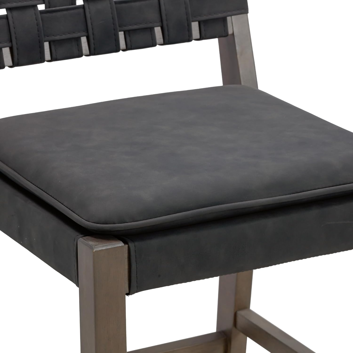Nathan James Cohen Mid-Century Modern 29 in. Wood Bar Stool, Upholstered Faux Leather Bar Height Stool with Solid Wood Frame, Black