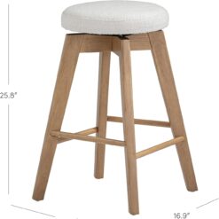 Nathan James Amalia Bohemian Swivel Bar Stool, Backless Counter Height Boucle Counter Stool with Solid Wood Legs and Upholstered Seat, White Oak