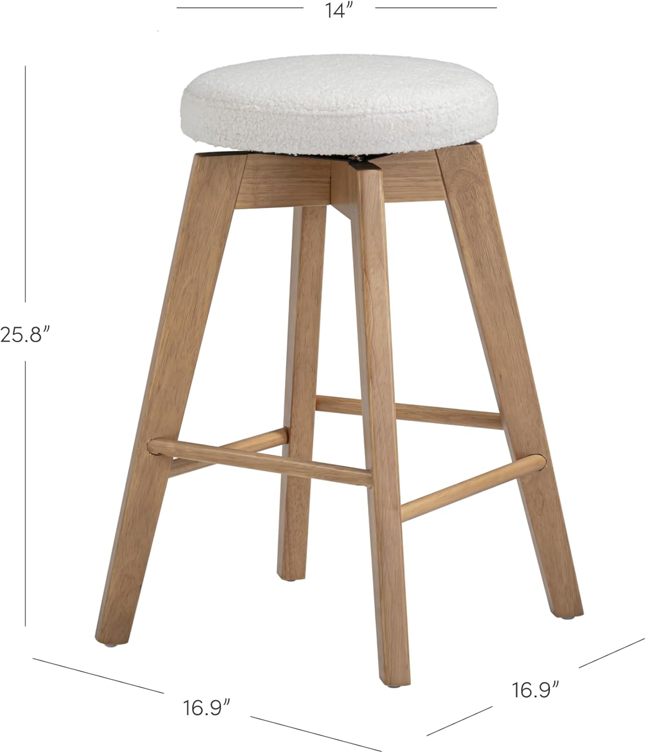 Nathan James Amalia Bohemian Swivel Bar Stool, Backless Counter Height Boucle Counter Stool with Solid Wood Legs and Upholstered Seat, White Oak