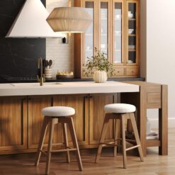 Nathan James Amalia Bohemian Swivel Bar Stool, Backless Counter Height Boucle Counter Stool with Solid Wood Legs and Upholstered Seat, White Oak
