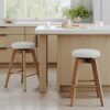 Nathan James Amalia Bohemian Swivel Bar Stool, Backless Counter Height Boucle Counter Stool with Solid Wood Legs and Upholstered Seat, White Oak