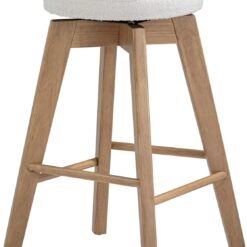 Nathan James Amalia Bohemian Swivel Bar Stool, Backless Counter Height Boucle Counter Stool with Solid Wood Legs and Upholstered Seat, White Oak