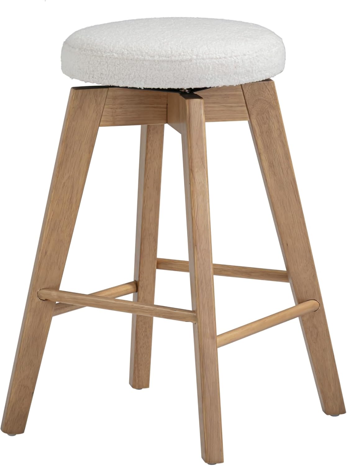 Nathan James Amalia Bohemian Swivel Bar Stool, Backless Counter Height Boucle Counter Stool with Solid Wood Legs and Upholstered Seat, White Oak