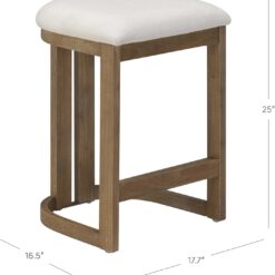 Nathan James Veya Modern Backless Bar Stool, Barrel Bar Stool with Boucle Upholstery and Solid Wood Legs, Light Brown