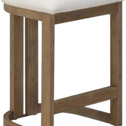 Nathan James Veya Modern Backless Bar Stool, Barrel Bar Stool with Boucle Upholstery and Solid Wood Legs, Light Brown