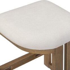 Nathan James Veya Modern Backless Bar Stool, Barrel Bar Stool with Boucle Upholstery and Solid Wood Legs, Light Brown