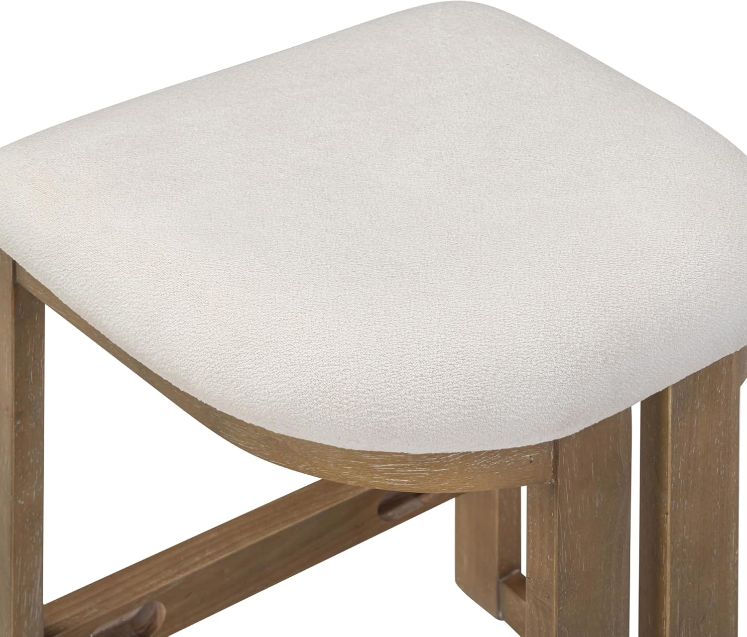 Nathan James Veya Modern Backless Bar Stool, Barrel Bar Stool with Boucle Upholstery and Solid Wood Legs, Light Brown