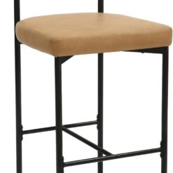 Nathan James Dahlia Counter Height Chair, Modern Barstool with Back, Mid-Century Metal Legs and Leather Padded Cushion for Kitchen, Island and Bars, Brown/Black