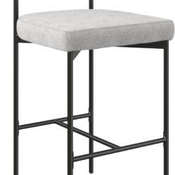 Nathan James Dahlia Counter Height Chair, Modern Barstool with Back, Mid-Century Metal Legs and Padded Cushion for Kitchen, Island and Bars, Light Grey/Black