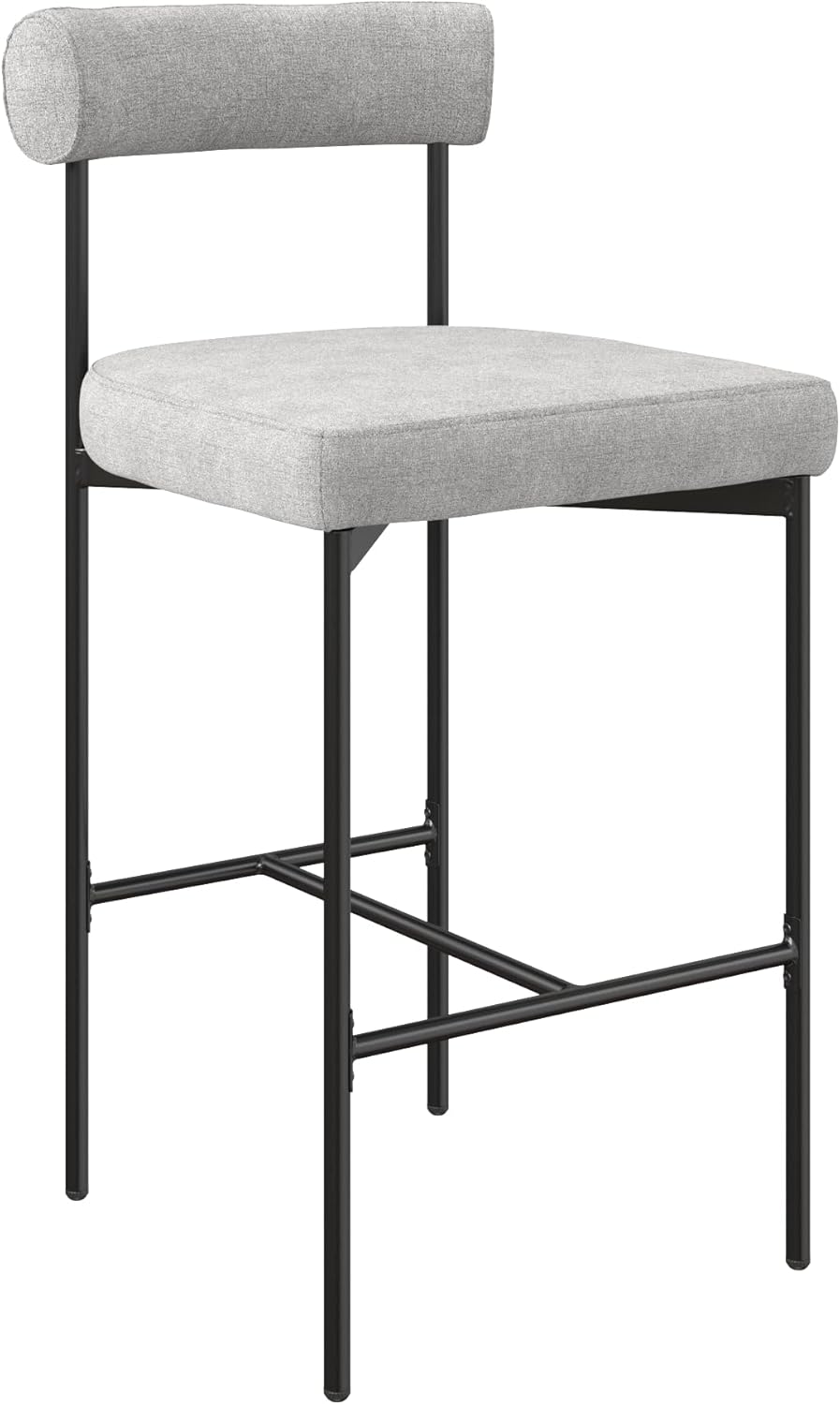 Nathan James Dahlia Counter Height Chair, Modern Barstool with Back, Mid-Century Metal Legs and Padded Cushion for Kitchen, Island and Bars, Light Grey/Black