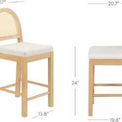 Nathan James Bailey Upholstered Rattan Bar Stool in Oak Finish Frame, Counter Height Stool with Natural Rattan Woven Back For Kitchen Island, Brown