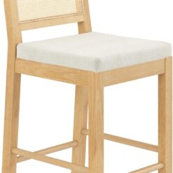 Nathan James Bailey Upholstered Rattan Bar Stool in Oak Finish Frame, Counter Height Stool with Natural Rattan Woven Back For Kitchen Island, Brown