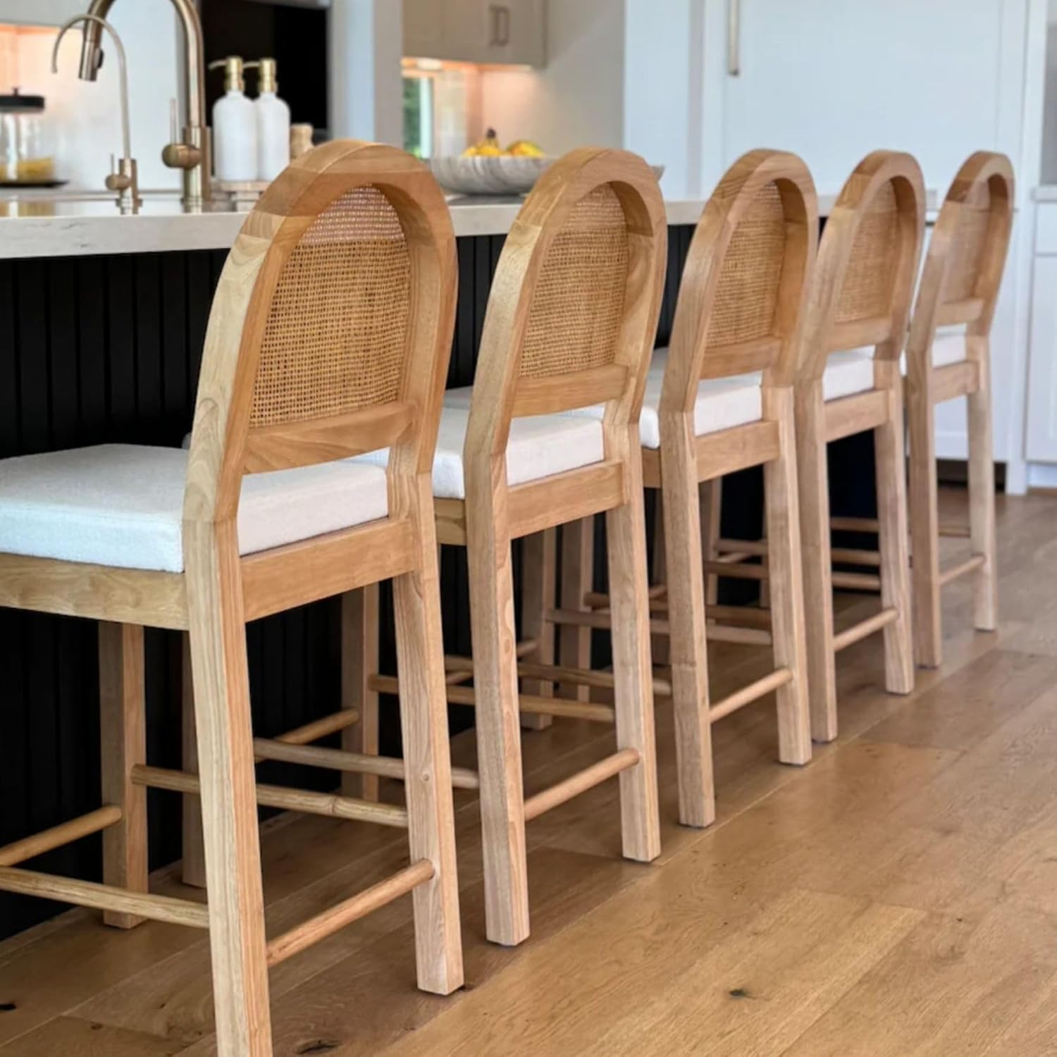 Nathan James Bailey Upholstered Rattan Bar Stool in Oak Finish Frame, Counter Height Stool with Natural Rattan Woven Back For Kitchen Island, Brown