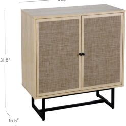 Nathan James Kova Accent Sideboard Storage Cabinet in Light Wood and Rattan with Metal Frame, Adjustable Shelves and Cane Doors, for Hallway, or Living Room, Light Oak/Cane/Black