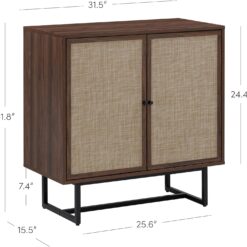 Nathan James Kova Bohemian Rattan Accent Sideboard Storage Cabinet, with Doors and Matte Black Legs, Dark Brown/Black