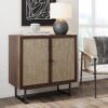 Nathan James Kova Bohemian Rattan Accent Sideboard Storage Cabinet, with Doors and Matte Black Legs, Dark Brown/Black