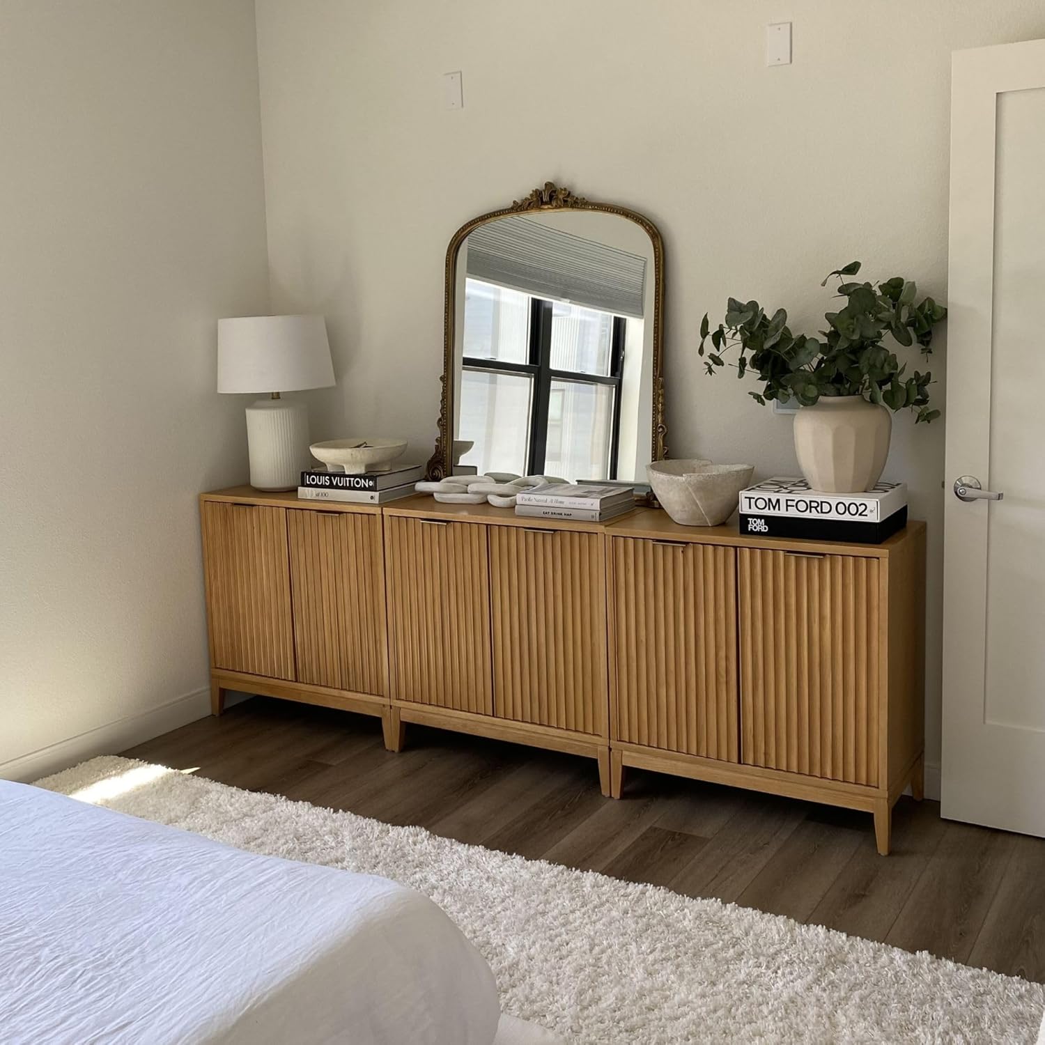 Nathan James Jasper Wood Modern Sideboard Accent Storage Cabinet with Fluted Doors, for Kitchen or Living Room, Warm Pine