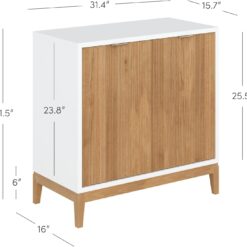 Nathan James Jasper Modern Sideboard, Kitchen Storage Cabinet with Fluted Doors, Accent Storage for Kitchen or Living Room, White/Warm Pine