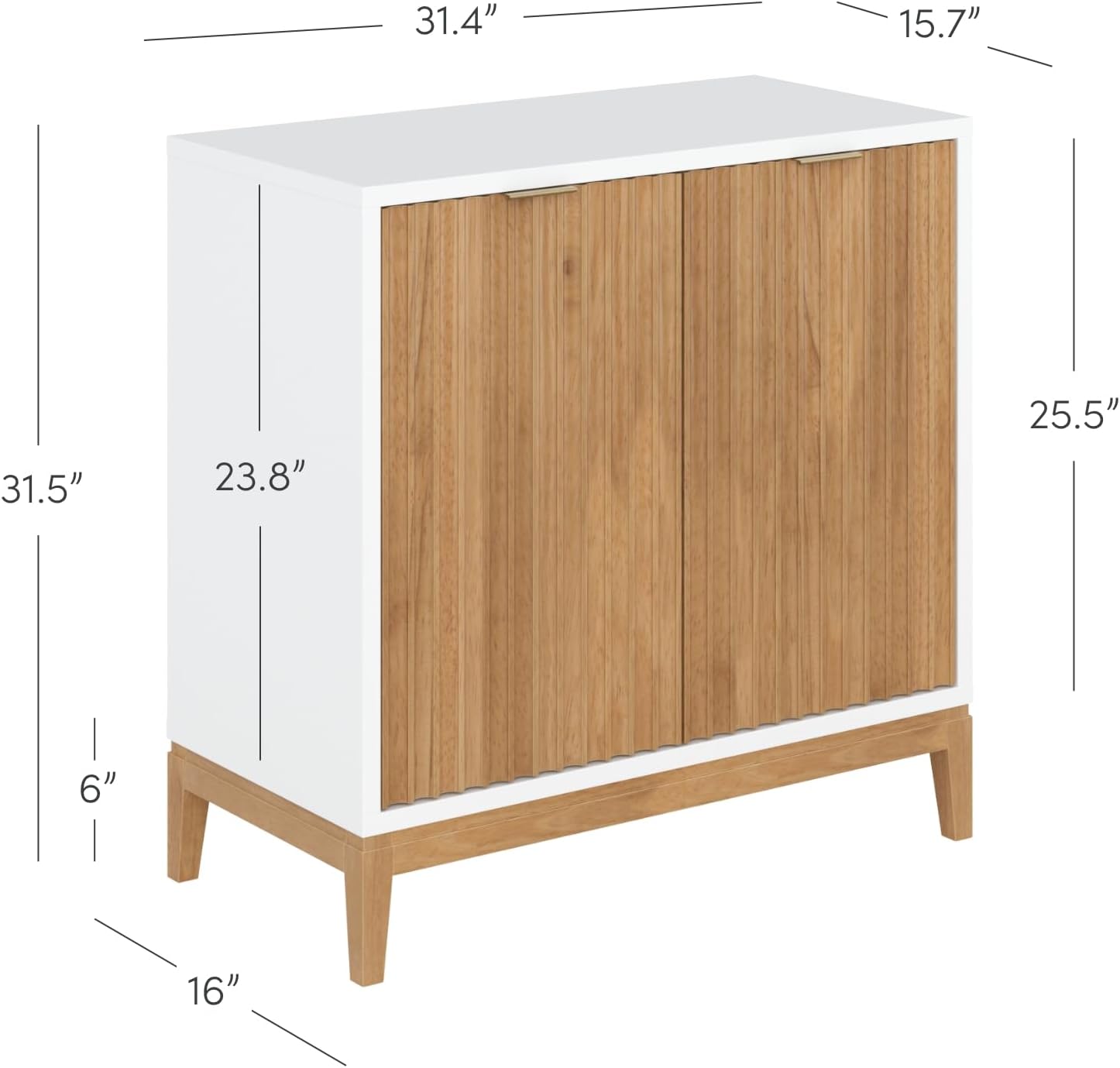 Nathan James Jasper Modern Sideboard, Kitchen Storage Cabinet with Fluted Doors, Accent Storage for Kitchen or Living Room, White/Warm Pine