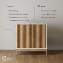 Nathan James Jasper Modern Sideboard, Kitchen Storage Cabinet with Fluted Doors, Accent Storage for Kitchen or Living Room, White/Warm Pine