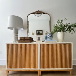 Nathan James Jasper Modern Sideboard, Kitchen Storage Cabinet with Fluted Doors, Accent Storage for Kitchen or Living Room, White/Warm Pine