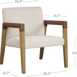 Nathan James Hudson Accent Living Room Chair, Comfy Reading Bedroom Chair, Mid-Century Wood Armchair, Upholstered Fabric and Leather Armrest