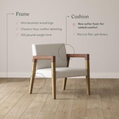 Nathan James Hudson Accent Living Room Chair, Comfy Reading Bedroom Chair, Mid-Century Wood Armchair, Upholstered Fabric and Leather Armrest