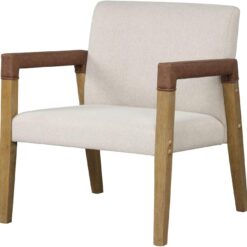 Nathan James Hudson Accent Living Room Chair, Comfy Reading Bedroom Chair, Mid-Century Wood Armchair, Upholstered Fabric and Leather Armrest