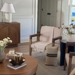 Nathan James Hudson Accent Living Room Chair, Comfy Reading Bedroom Chair, Mid-Century Wood Armchair, Upholstered Fabric and Leather Armrest