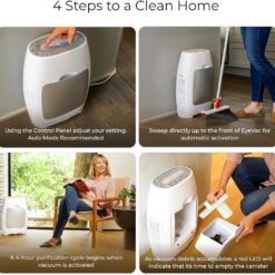 EyeVac Air 2-in-1 HEPA Air Purifier & Touchless Vacuum Automatic Dustpan - Ultra Fast & Powerful - Covers 600 Sq ft - Corded Canister Vacuum, Bagless, Automatic Sensors, 1000 Watt (White/White)