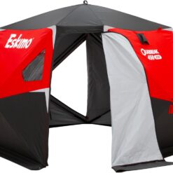 Eskimo Outbreak 450XDP, Pop-Up Portable Ice Fishing Shelter, No-Trip Door, 4-5 Person, Red/Black, 50450