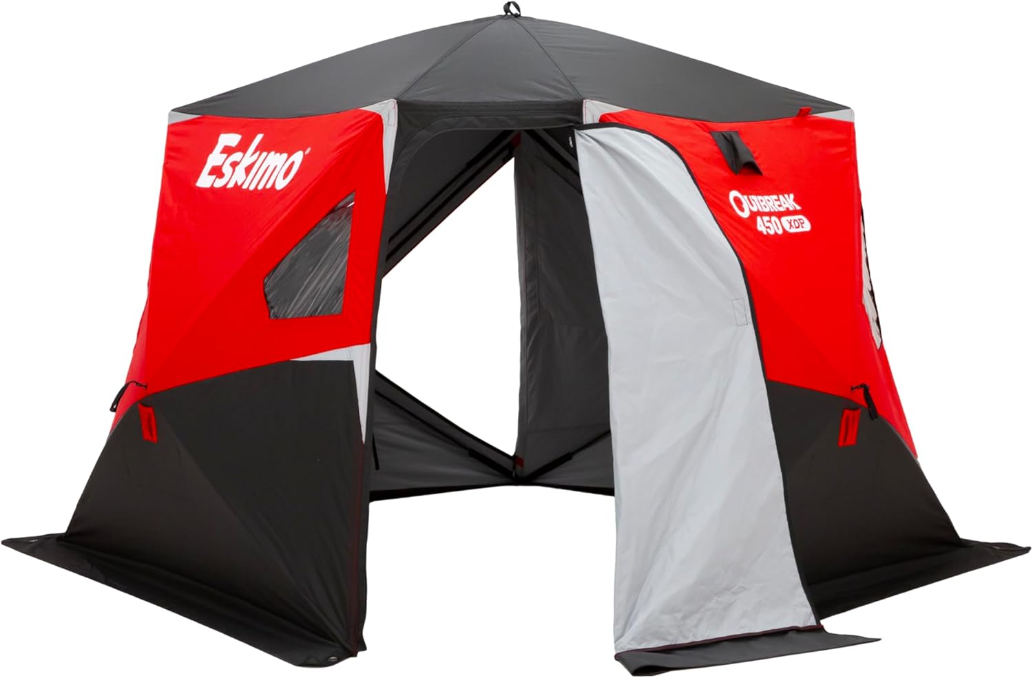 Eskimo Outbreak 450XDP, Pop-Up Portable Ice Fishing Shelter, No-Trip Door, 4-5 Person, Red/Black, 50450