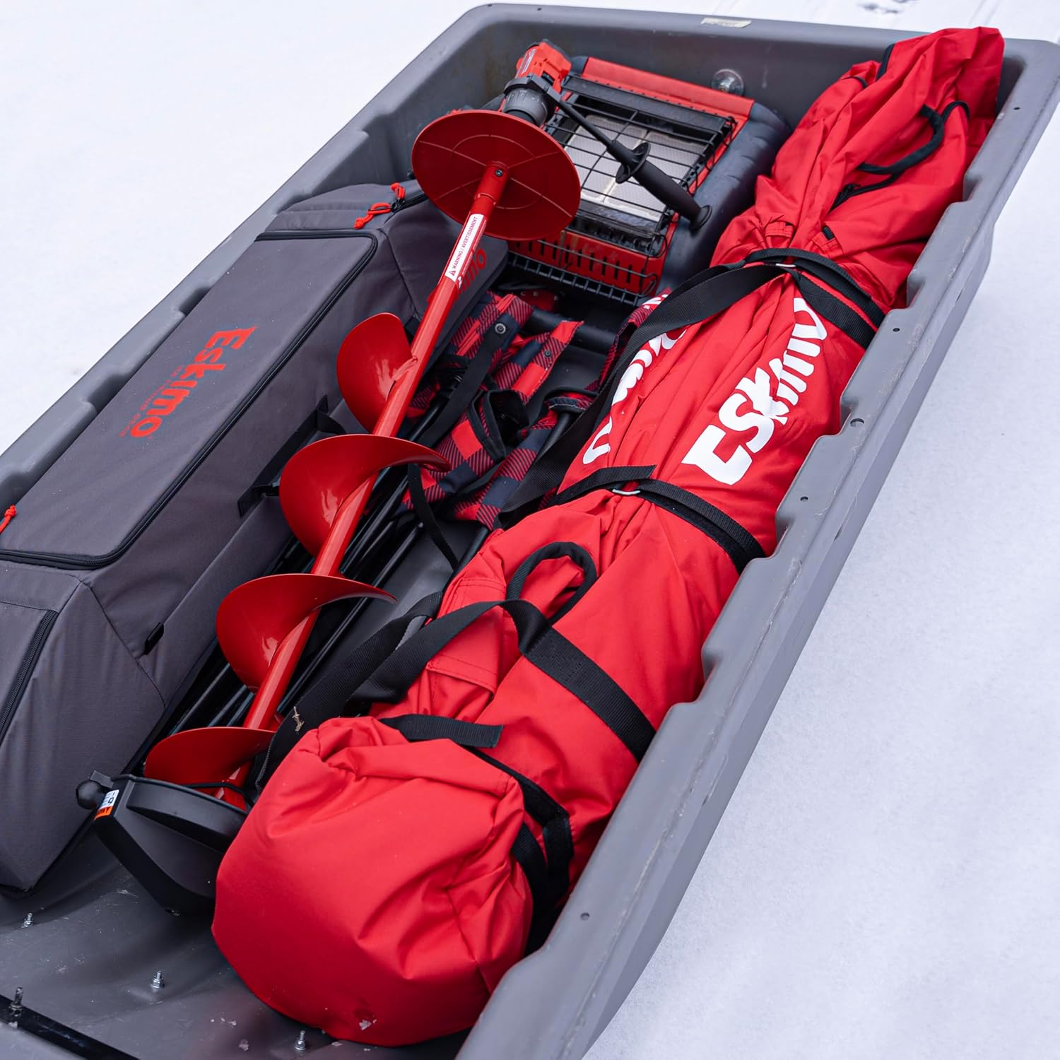 Eskimo Outbreak 450XDP, Pop-Up Portable Ice Fishing Shelter, No-Trip Door, 4-5 Person, Red/Black, 50450