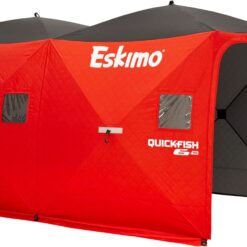 Eskimo QuickFish 6HD, Pop-Up Portable Shelter, No-Trip Door, Red/Black, Fully Insulated, Deluxe Ice Anchors, Six Person, Ice Fishing Shelter, 46076