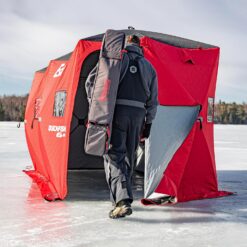 Eskimo QuickFish 6HD, Pop-Up Portable Shelter, No-Trip Door, Red/Black, Fully Insulated, Deluxe Ice Anchors, Six Person, Ice Fishing Shelter, 46076