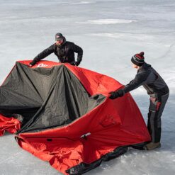 Eskimo QuickFish 6HD, Pop-Up Portable Shelter, No-Trip Door, Red/Black, Fully Insulated, Deluxe Ice Anchors, Six Person, Ice Fishing Shelter, 46076