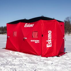 Eskimo QuickFish 6HD, Pop-Up Portable Shelter, No-Trip Door, Red/Black, Fully Insulated, Deluxe Ice Anchors, Six Person, Ice Fishing Shelter, 46076