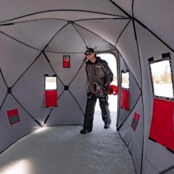 Eskimo QuickFish 6HD, Pop-Up Portable Shelter, No-Trip Door, Red/Black, Fully Insulated, Deluxe Ice Anchors, Six Person, Ice Fishing Shelter, 46076