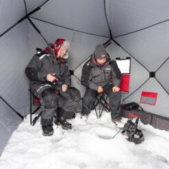 Eskimo QuickFish 3HD, Pop-Up Portable Shelter, No-Trip Door, Red/Black, Fully Insulated, Deluxe Ice Anchors, Three Person, Ice Fishing Shelter, 46075
